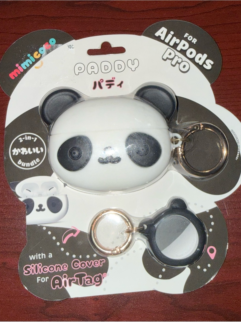 MIMI & COCO Panda AirPods Pro Case and AirTag Silicone Cover - White & Black
